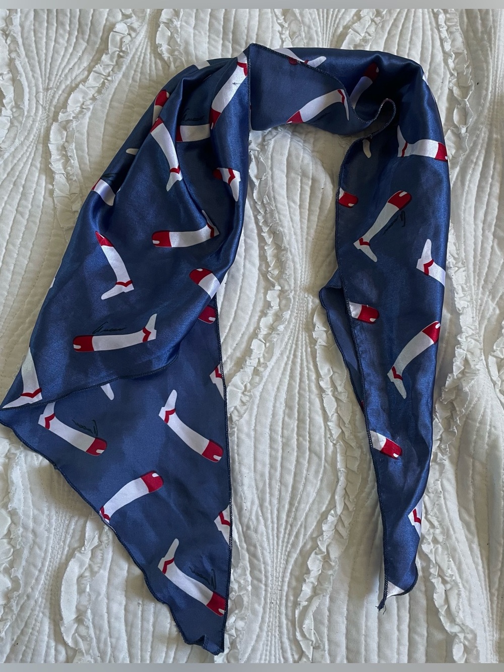 Gucci Silk Scarf Navy Red & White Boot Motif Vintage 70s Western Cowgirl Luxury